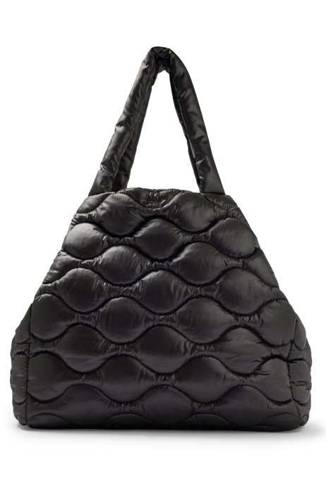 Quilted shopper bag with logo detail, Black