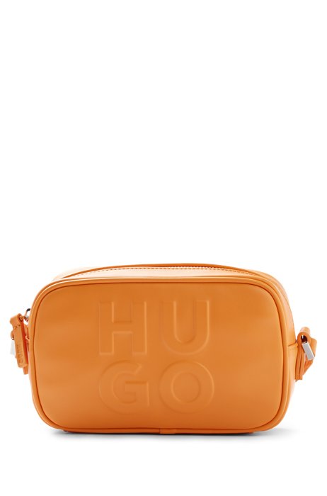 Crossbody bag in faux leather with stacked logo, Orange
