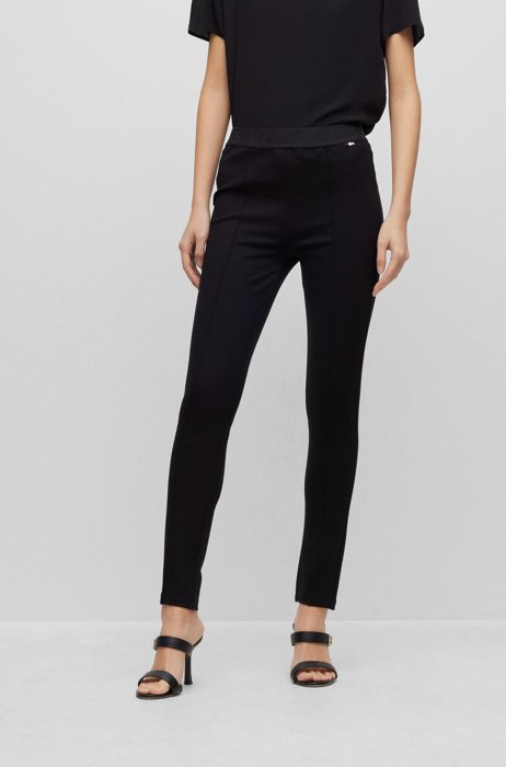 Slim-fit leggings in stretch jersey with logo waistband, Black