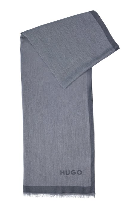 Fringed scarf with logo, Dark Grey