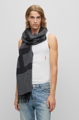 BOSS by HUGO BOSS Wool Novembre Grey Herringbone Scarf in Yellow for Men Mens Accessories Scarves and mufflers 