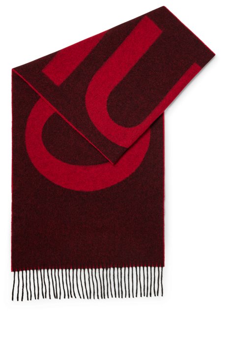 Unisex logo-detail scarf in a wool blend, Red