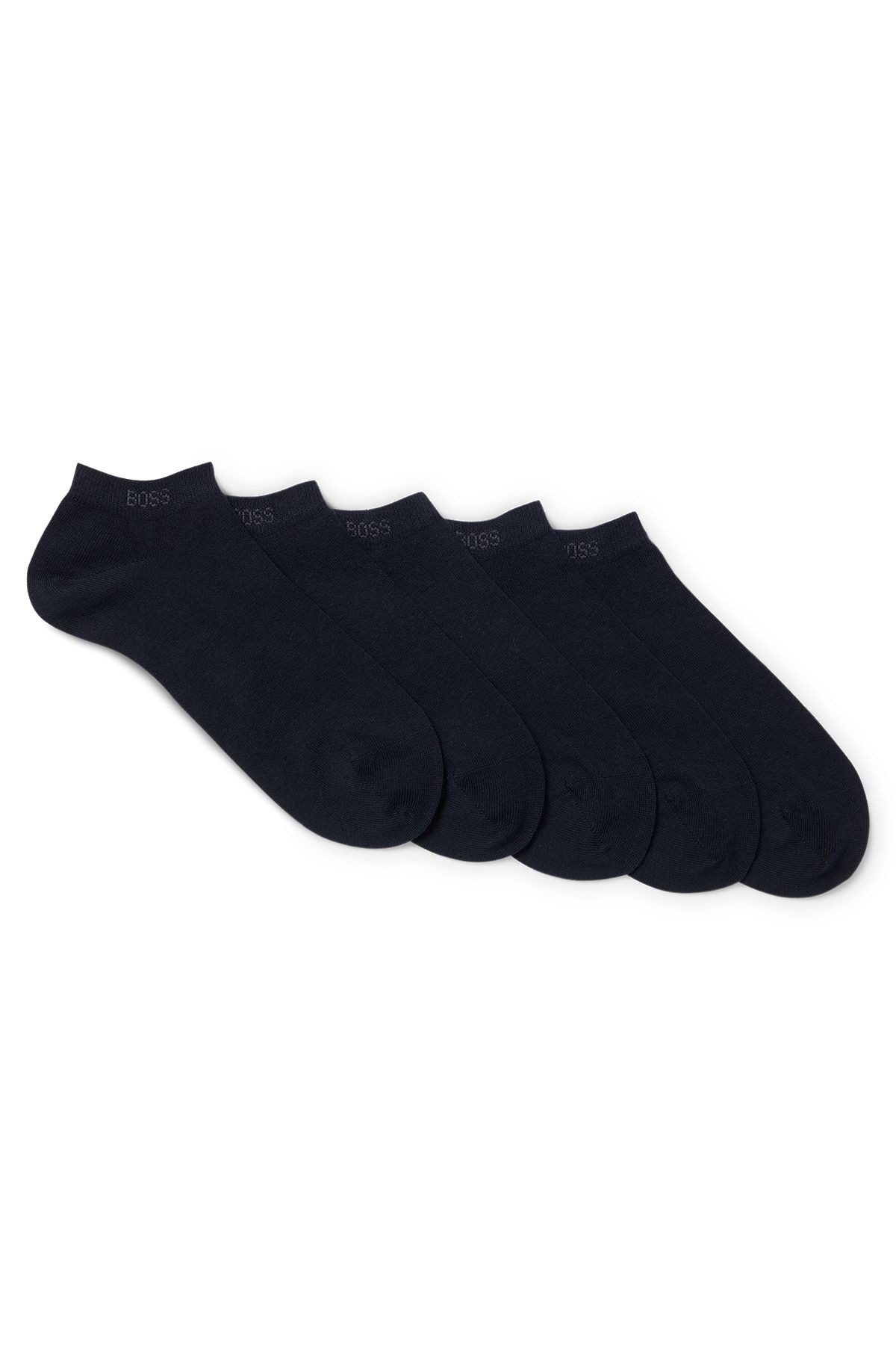 Paquete de cinco pares de calcetines tobilleros en mezcla de algodón, Azul oscuro