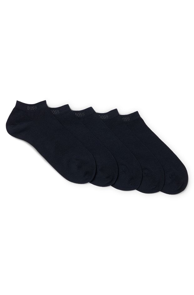 Paquete de cinco pares de calcetines tobilleros en mezcla de algodón, Azul oscuro