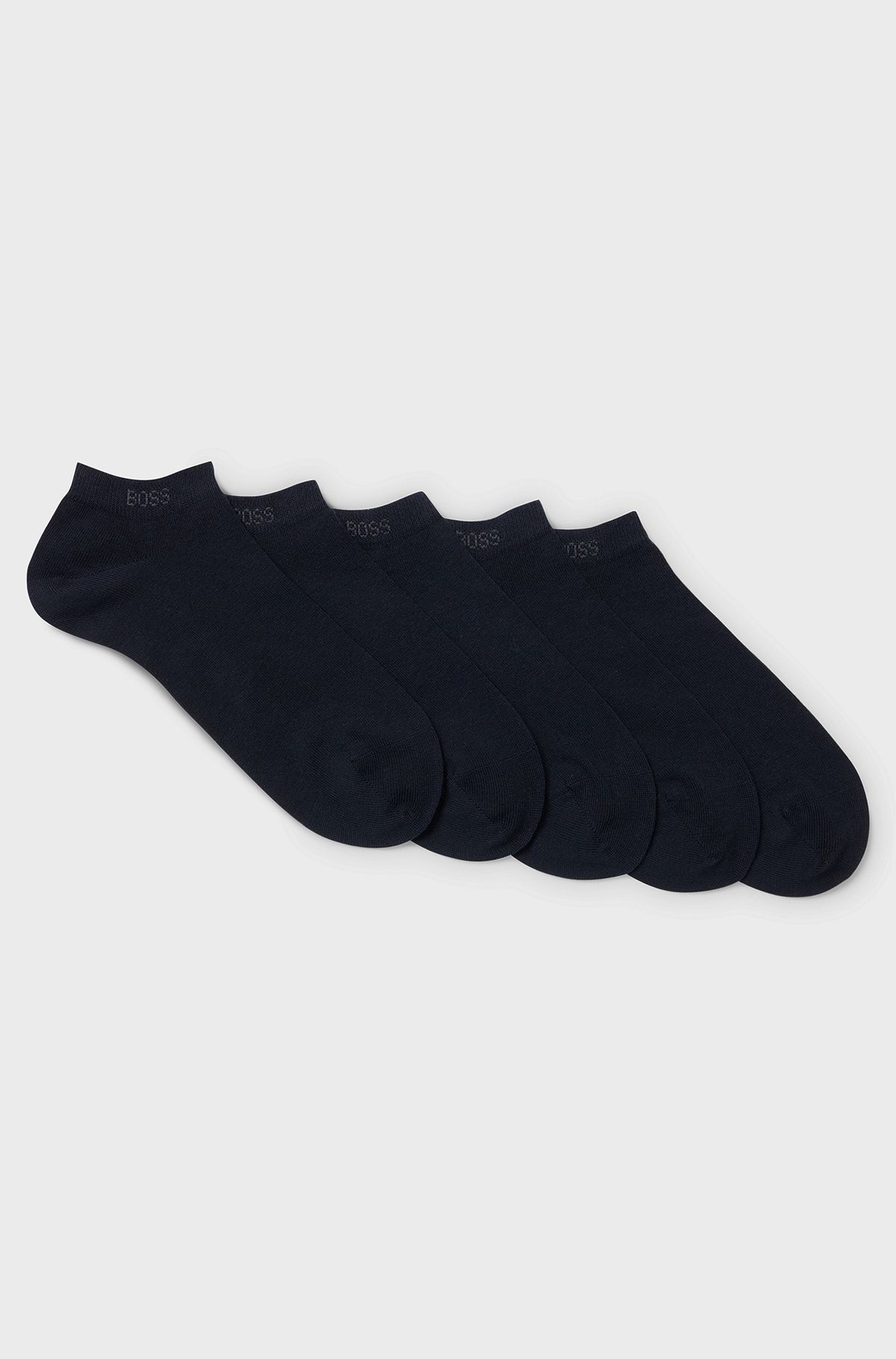Five-pack of ankle socks in a cotton blend, Dark Blue