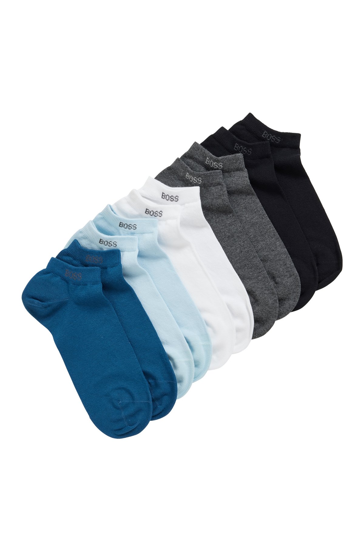 Lot de cinq paires de chaussettes basses en coton mélangé, Noir / Gris / Bleu