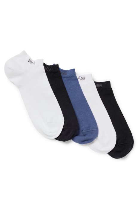 Five-pack of ankle socks in a cotton blend, Black / White /Blue
