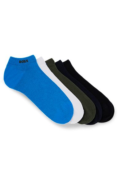 Paquete de cinco pares de calcetines tobilleros en mezcla de algodón, Azul / Blanco / Verde / Negro
