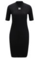 Slim-fit dress in stretch cotton with stacked logo, Black