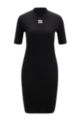 Slim-fit dress in stretch cotton with stacked logo, Black