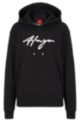 Cotton-terry hoodie with handwritten logo embroidery, Black