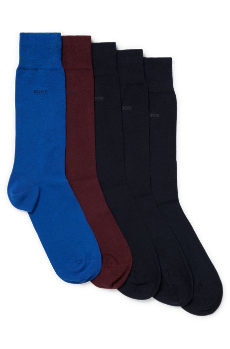 Five-pack of regular-length socks in a cotton blend, Red/Blue/Dark Blue
