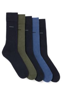 Five-pack of regular-length socks in a cotton blend, Black / Green / Light Blue