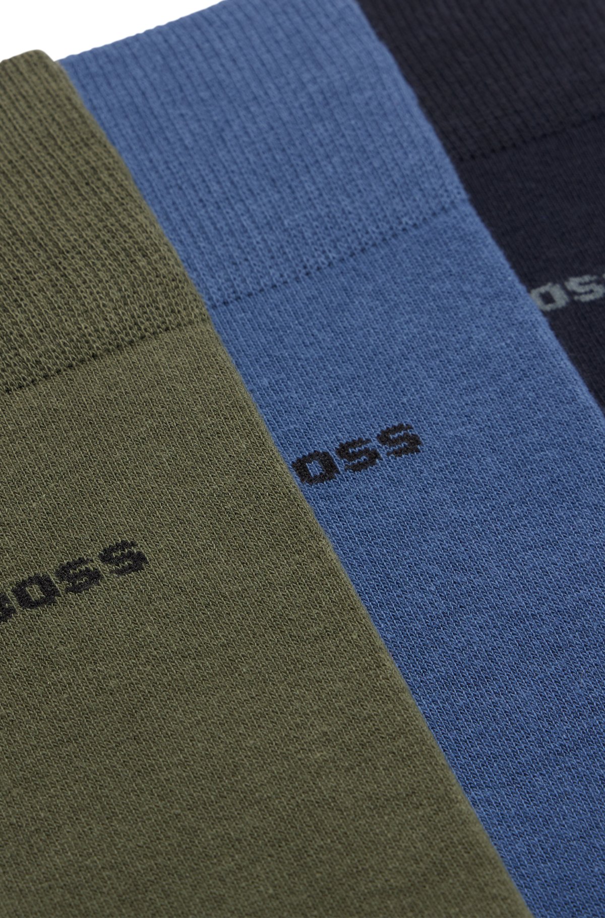 Paquete de cinco pares de calcetines de largo medio en mezcla de algodón, Negro / Verde / Azul claro
