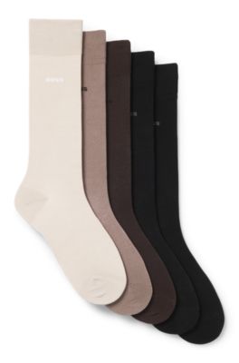 Five-pack of regular-length socks in a cotton blend, Beige / Brown / Black