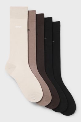 Lot de cinq paires de chaussettes mi-mollet en coton m&eacute;lang&eacute;, Beige / Marron / Noir