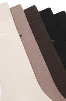 Five-pack of regular-length socks in a cotton blend, Beige / Brown / Black