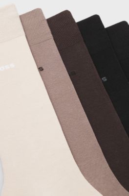 Five-pack of regular-length socks in a cotton blend, Beige / Brown / Black
