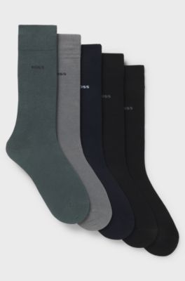 Paquete de cinco pares de calcetines de largo medio en mezcla de algod&oacute;n, Negro / Gris / Azul