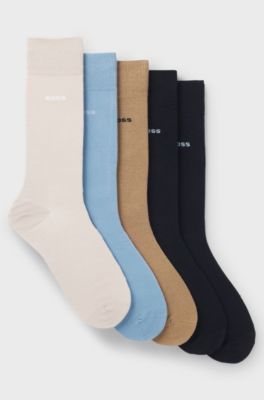 Five-pack of regular-length socks in a cotton blend, Blue / Beige