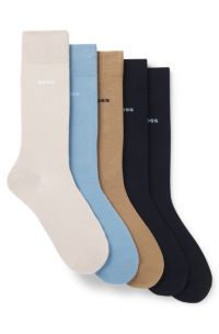 Five-pack of regular-length socks in a cotton blend, Blue / Beige