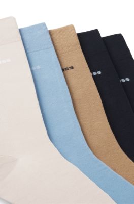 Five-pack of regular-length socks in a cotton blend, Blue / Beige