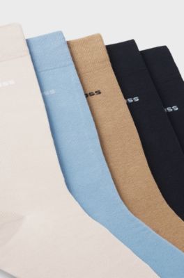 Five-pack of regular-length socks in a cotton blend, Blue / Beige