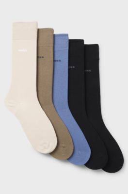 Five-pack of regular-length socks in a cotton blend, Beige / Black / Blue