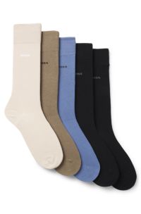 Five-pack of regular-length socks in a cotton blend, Black / Beige