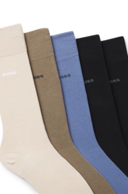 Five-pack of regular-length socks in a cotton blend, Beige / Black / Blue