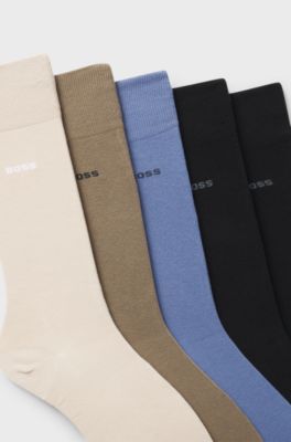 Five-pack of regular-length socks in a cotton blend, Beige / Black / Blue