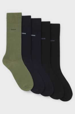 Five-pack of regular-length socks in a cotton blend, Black / Green / Blue