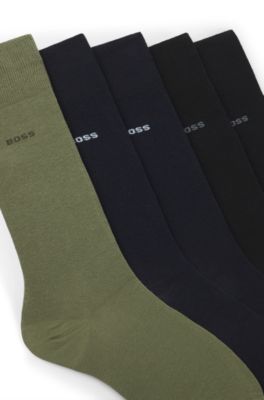 5-pack strumpor i standardl&auml;ngd av bomullsblandning, Svart / Gr&ouml;n / Bl&aring;