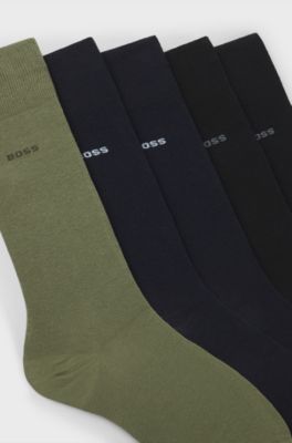 Five-pack of regular-length socks in a cotton blend, Black / Green / Blue