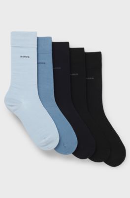 Five-pack of regular-length socks in a cotton blend, Black  /  Blue