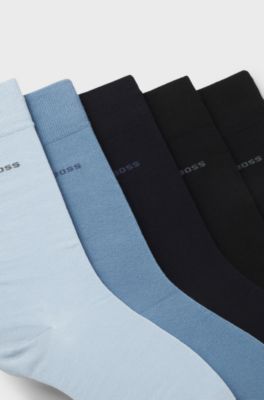 Five-pack of regular-length socks in a cotton blend, Black  /  Blue