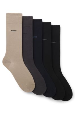 Five-pack of regular-length socks in a cotton blend, Beige / Brown / Blue / Black