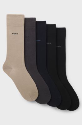Five-pack of regular-length socks in a cotton blend, Beige / Brown / Blue / Black