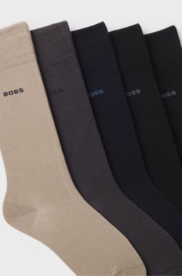 Five-pack of regular-length socks in a cotton blend, Beige / Brown / Blue / Black