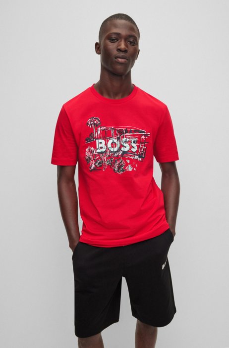 Cotton-jersey T-shirt with hand-drawn artwork, Red