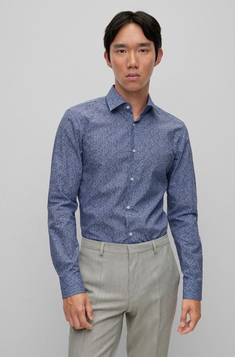 HUGO BOSS Uomo Abbigliamento Camicie Camicie a maniche lunghe Camicia slim fit in tela di cotone con microstampa 