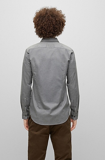 HUGO 雨果修身版型混色棉质法兰绒衬衫,  069_Open Grey