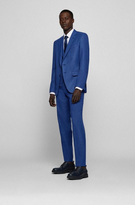 Slim-fit three-piece suit in stretch wool, Blue