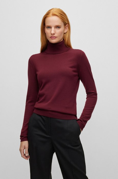 Slim-fit rollneck sweater in virgin wool, Dark Red
