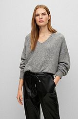 Relaxed-fit V-neck sweater with alpaca and wool, Grey