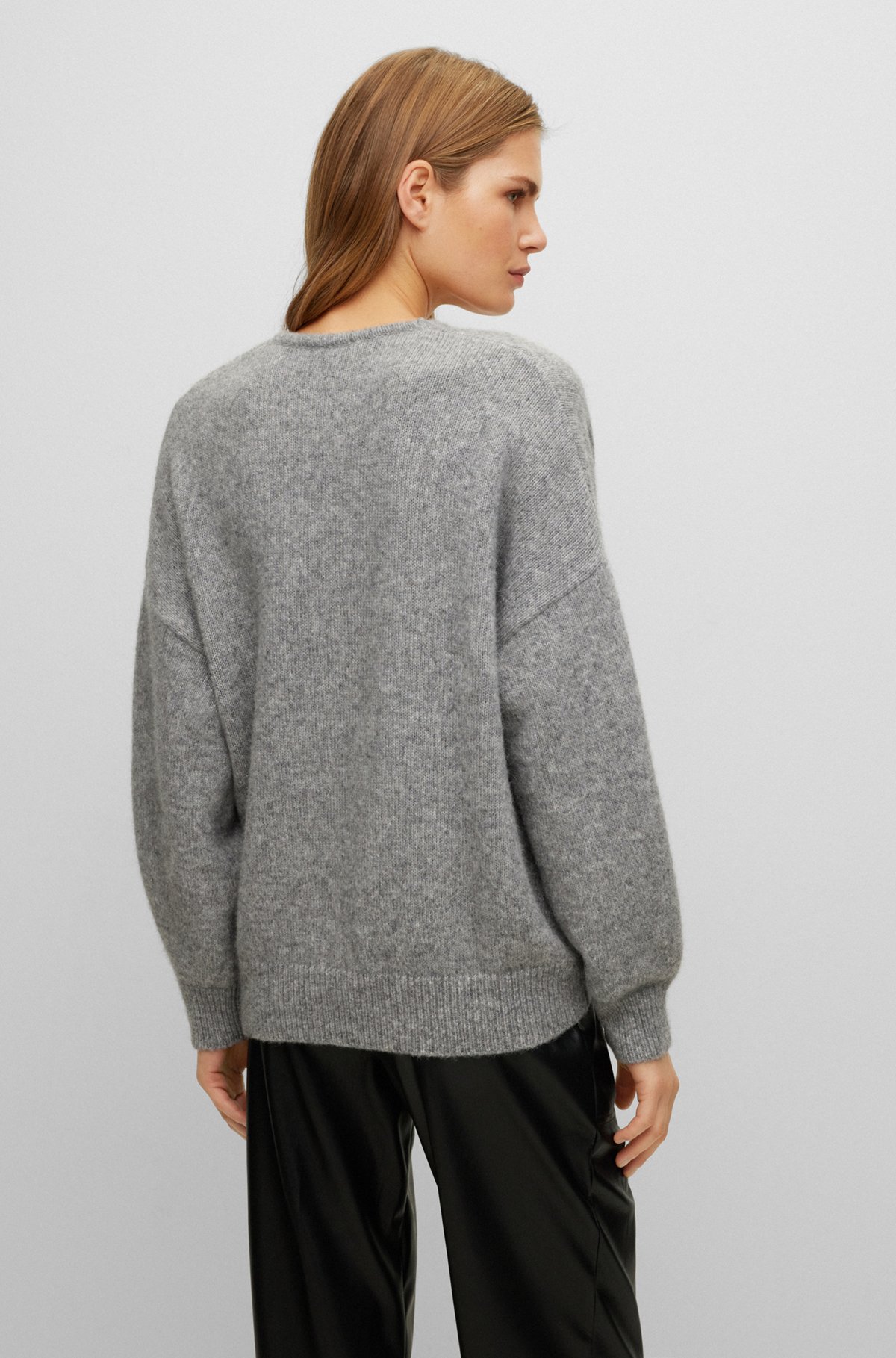Relaxed-fit V-neck sweater with alpaca and wool, Grey