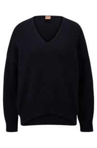 Relaxed-fit V-neck sweater with alpaca and wool, Dark Blue