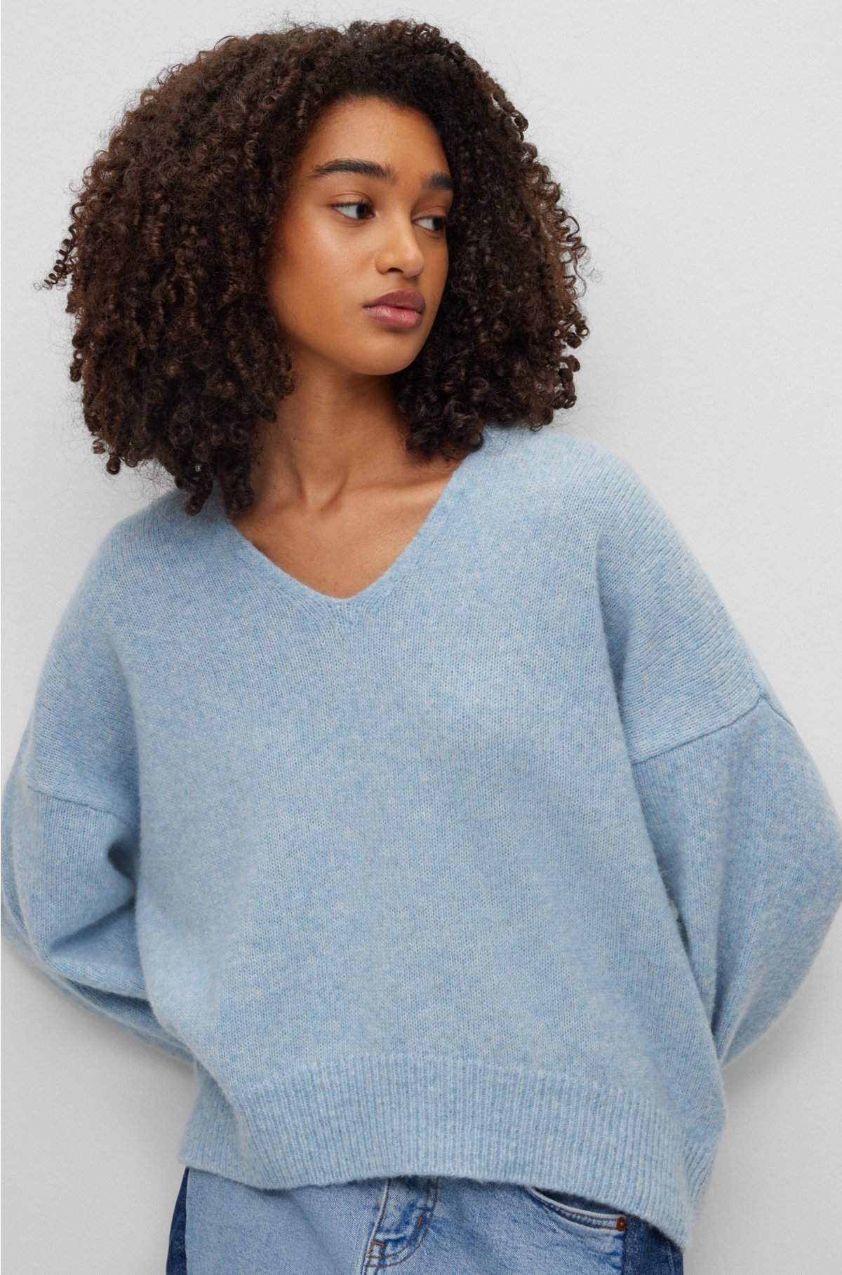 BOSS - Relaxed-fit V-neck sweater with alpaca and wool
