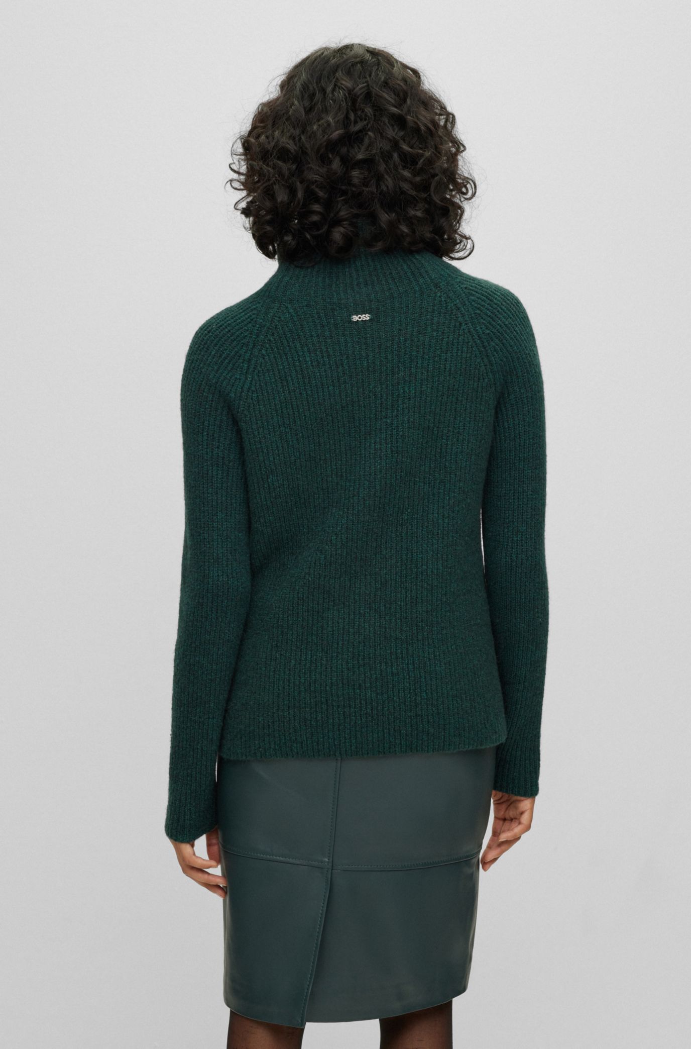 BOSS - Ribbed sweater with funnel neckline