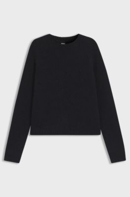 Maglione a girocollo in tessuto elasticizzato, Nero